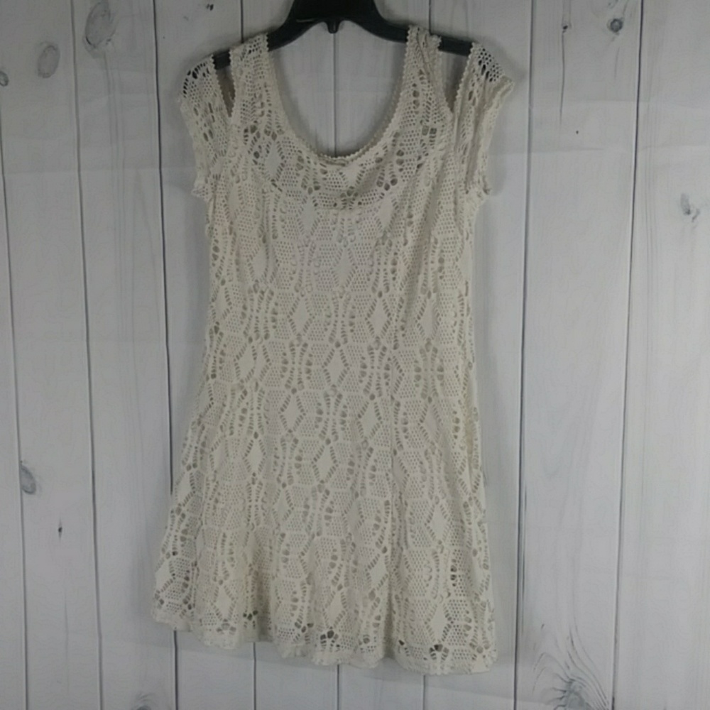 Afterglow One Shoulder Crochet Mini Dress - Ivory